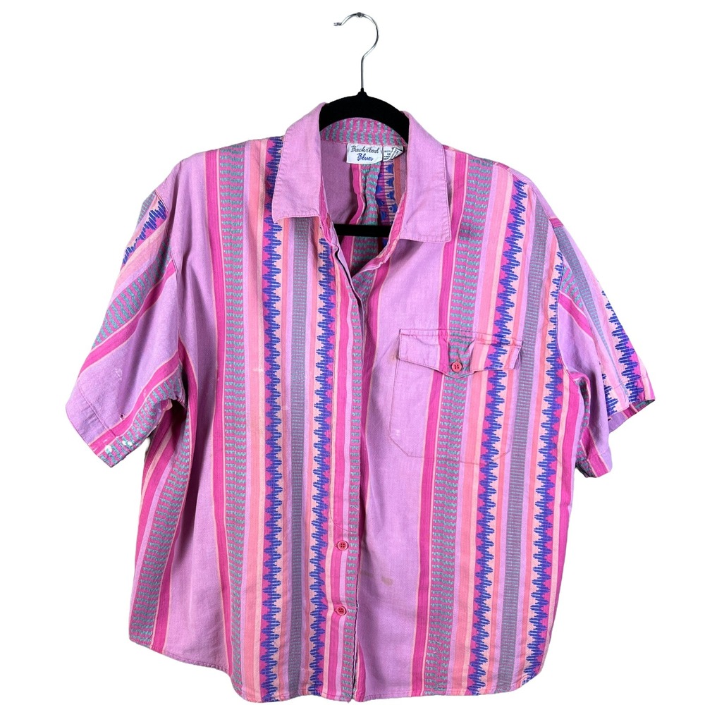 90s Vintage Backroad Blues Southwestern Pink Striped Shirt 18 Western